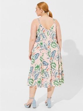 Torrid Midi Challis Pink Tropical Leaf Slip Dress
